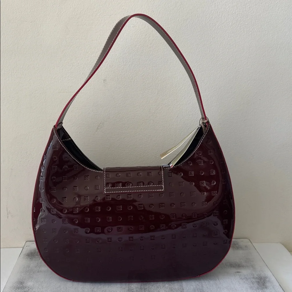 ARCADIA  PATENT LEATHER SHOULDER HOBO HANDBAG RED MADE in ITALY
